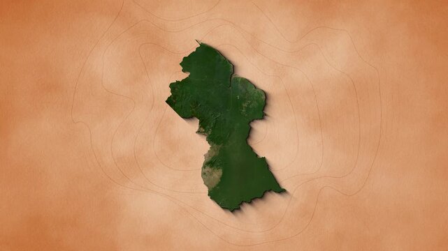 A realistic map of Guyana. Brown vintage background 4k