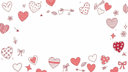 Valentine Cute hand drawn doodle hearts and romantic elements frame collection for valentines day card design