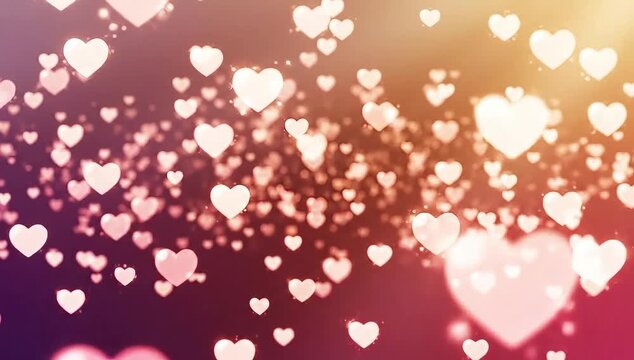 Elegant Valentine&rsquo;s Day romantic animation with glowing hearts and soft red pink background, modern love atmosphere for couples, weddings, greetings, social media ads, promotions, and seamless 4K loop