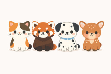 Obraz premium Set of four animals in kawaii/chibi/baby animal style.
