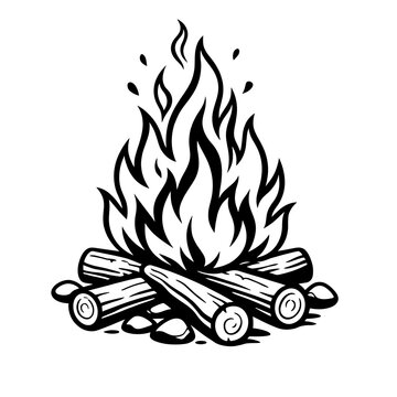Campfire flames and logs vector illustration