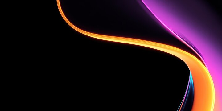 Abstract digital art with a black background and flowing curves in orange and purple