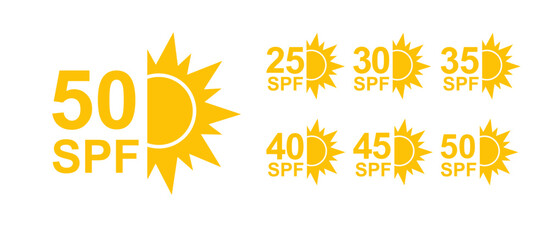 SPF 50 icon. Sun protection for skin. UVA UVB sunscreen protection. SPF icon for or skin cosmetics packaging. Vector