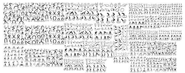 Retro cartoon legs and hands, Hands with gloves and feet with boots, various poses for characters, a set of poses, gestures, placement of hands and feet. Mascot character set. Cartoon set of limbs.eps © Silhouette Master