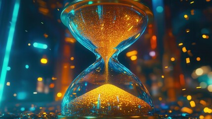 hourglass sand flowing futuristic city