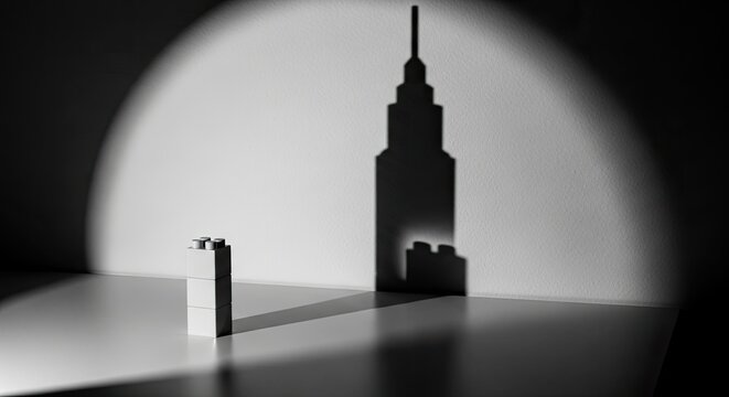 Childhood Dreams: LEGO Building Blocks Casting a Shadow of a Skyscraper Vision