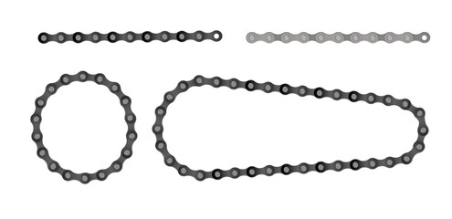 Collection of round bicycle chain border frames. Cycling line pattern. Motorcycle chain symbol. Chain machine sign. Vector