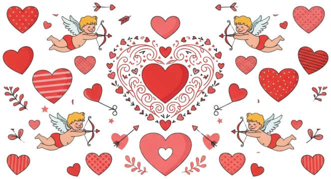 Valentine Valentine day seamless pattern background with cupid angels hearts and arrows - Powered by Adobe