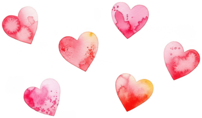 Valentine Watercolor heart collection with hand painted red and pink textures isolated on transparent background
