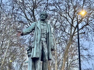 A statue of William Ewart Gladstone, British prime minister four times, by Albert Bruce-Joy. Erected in 1882 in Bow Road, London E3, a gift to East London by Theodore H. Bryant of Bryant and May. 