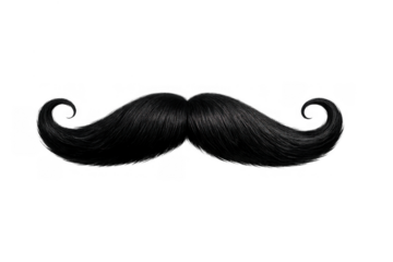 Black handlebar mustache with neatly groomed and curled ends. Hair isolated on a transparent alpha background