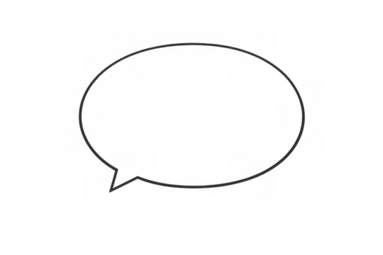 Oval speech bubble outline with a shadow, representing chat, thought, and communication, on a transparent background - Powered by Adobe