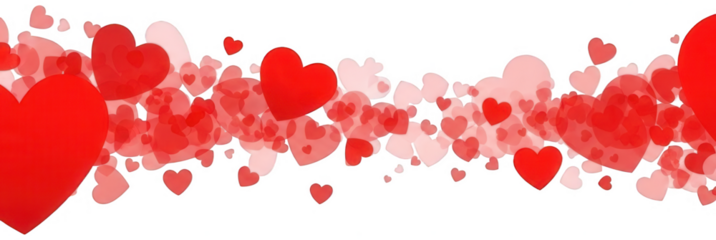 Valentine Dense horizontal border of floating red and pink heart shapes ideal for romantic valentines day banner design or celebration background