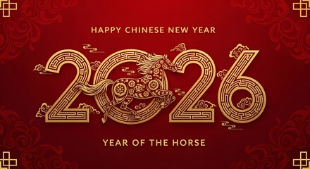 Naklejka premium Chinese new year 2026 year of the horse celebration and traditions
