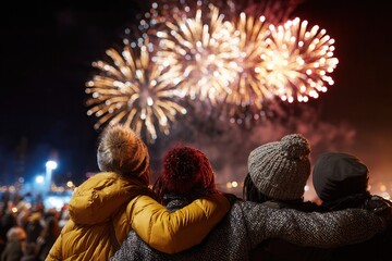 Obraz premium Friends watching fireworks at night