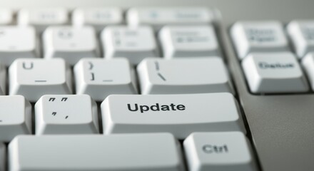 Keyboard update key on a white computer keyboard representing system maintenance