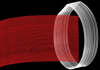 Black background with abstract red linear lines flowing into white circles.