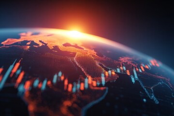Rising oil price chart over a globe, with infographic elements highlighting energy market trends.