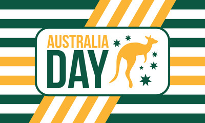 Australia Day. National happy holiday, celebrated annual in January 26. Australian patriotic elements. Kangaroo silhouette. Poster, card, banner and background. Vector illustration