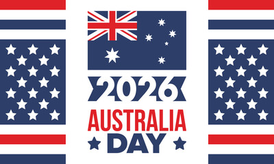 Australia Day. National happy holiday, celebrated annual in January 26. Australian patriotic elements. Kangaroo silhouette. Poster, card, banner and background. Vector illustration