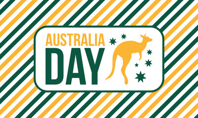 Australia Day. National happy holiday, celebrated annual in January 26. Australian patriotic elements. Kangaroo silhouette. Poster, card, banner and background. Vector illustration