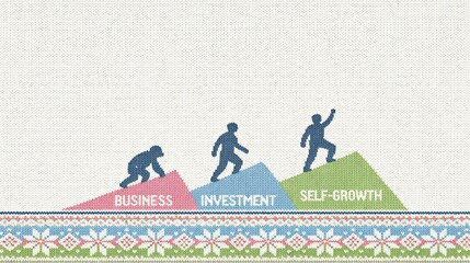 human lifestyle business concept Progressive Stages of Business, Investment, and Self-Growth Embroidery Illustration authentic commercial stock photography