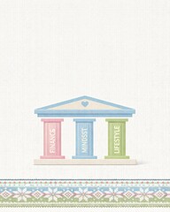 human lifestyle business concept Three Pillars of Success: Finance, Mindset, Lifestyle in Nordic Design authentic commercial stock photography