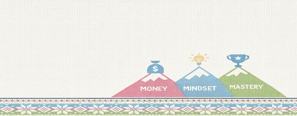 human lifestyle business concept Motivational Knitted Design Featuring Money, Mindset, Mastery authentic commercial stock photography