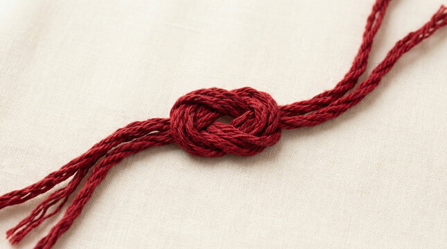Red thread knot bracelet on cream background representing Raksha Bandhan  