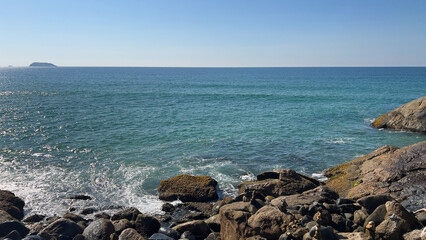 Rocky Coast and Ocean View at Santinho Beach, Florian&oacute;polis, Brazil