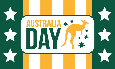 Australia Day. National happy holiday, celebrated annual in January 26. Australian patriotic elements. Kangaroo silhouette. Poster, card, banner and background. Vector illustration
