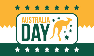 Australia Day. National happy holiday, celebrated annual in January 26. Australian patriotic elements. Kangaroo silhouette. Poster, card, banner and background. Vector illustration