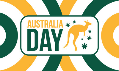 Australia Day. National happy holiday, celebrated annual in January 26. Australian patriotic elements. Kangaroo silhouette. Poster, card, banner and background. Vector illustration