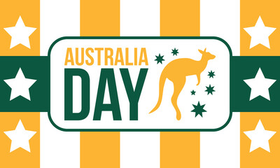 Australia Day. National happy holiday, celebrated annual in January 26. Australian patriotic elements. Kangaroo silhouette. Poster, card, banner and background. Vector illustration