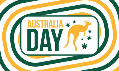 Australia Day. National happy holiday, celebrated annual in January 26. Australian patriotic elements. Kangaroo silhouette. Poster, card, banner and background. Vector illustration