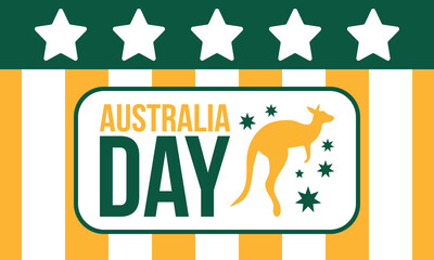 Australia Day. National happy holiday, celebrated annual in January 26. Australian patriotic elements. Kangaroo silhouette. Poster, card, banner and background. Vector illustration