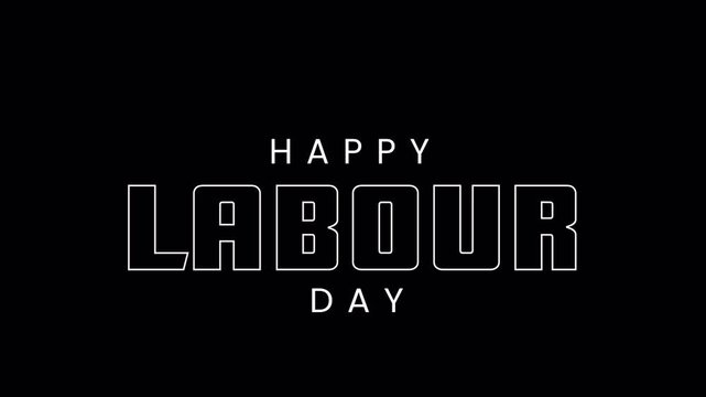 Text design with happy labour day on black background for labor day celebrations, social media posts, greeting cards, and flyers.
