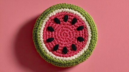 Crocheted watermelon slice creating a fresh summer food art concept