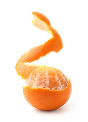 Obraz premium Fresh tangerine peel and fruit isolated on white