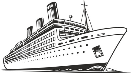 Obraz premium A majestic cruise ship sailing the open ocean, evoking a sense of adventure and travel. The detailed linework showcases the ship's intricate design and structure