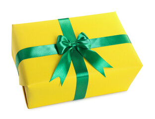 Fototapeta premium One bright gift box isolated on white