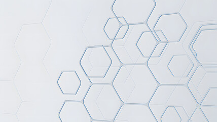 Abstract white background with interconnected blue-outlined hexagonal shapes creating a futuristic grid