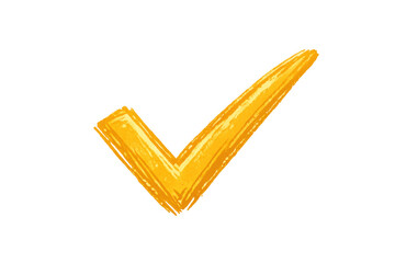 Yellow brush stroke check mark representing success, completion, approval, and verification on transparent background