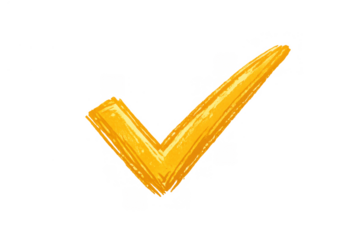 Yellow brush stroke check mark representing success, completion, approval, and verification on transparent background