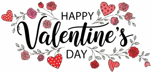 Valentine Happy valentine's day elegant calligraphic greeting with roses and polka dot hearts