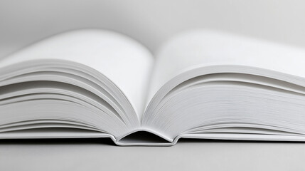Fototapeta premium Open blank book with empty pages ready for writing or drawing, minimalistic style