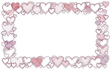 Valentine Heart border frame composed of hand-drawn pink and red hearts for valentine's day designs