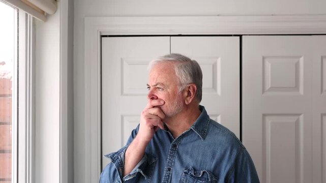Portrait of senior pensive man worrying or with memory loss