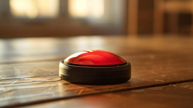 A photo of a pet training clicker on a table.