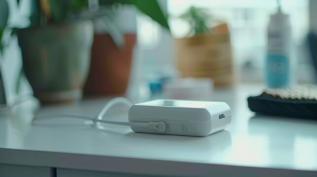 A photo of a pulse oximeter on a white table.